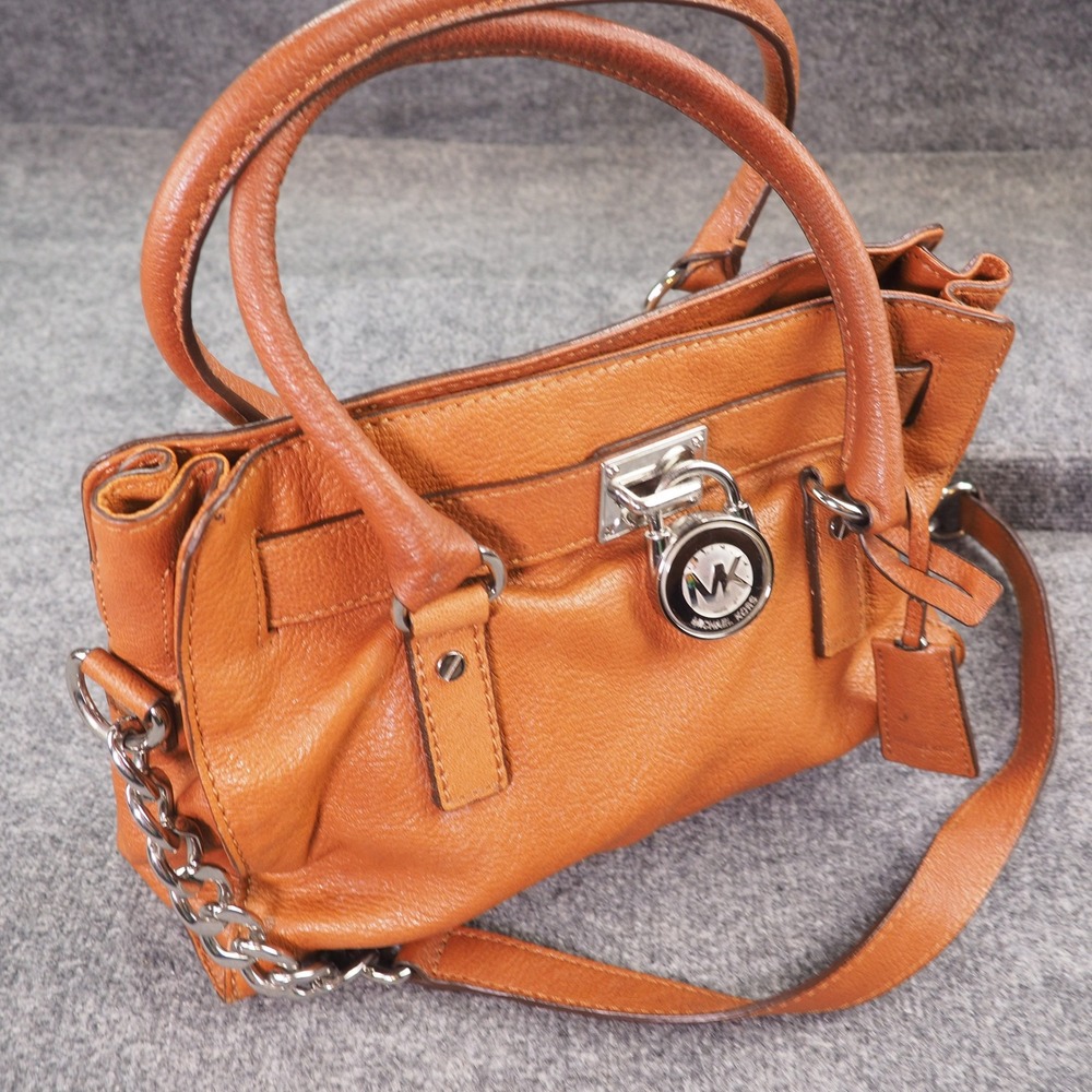 Michael Kors Hamilton Satchel Orange Leather Crossbody Bag Lock Charm Handbag